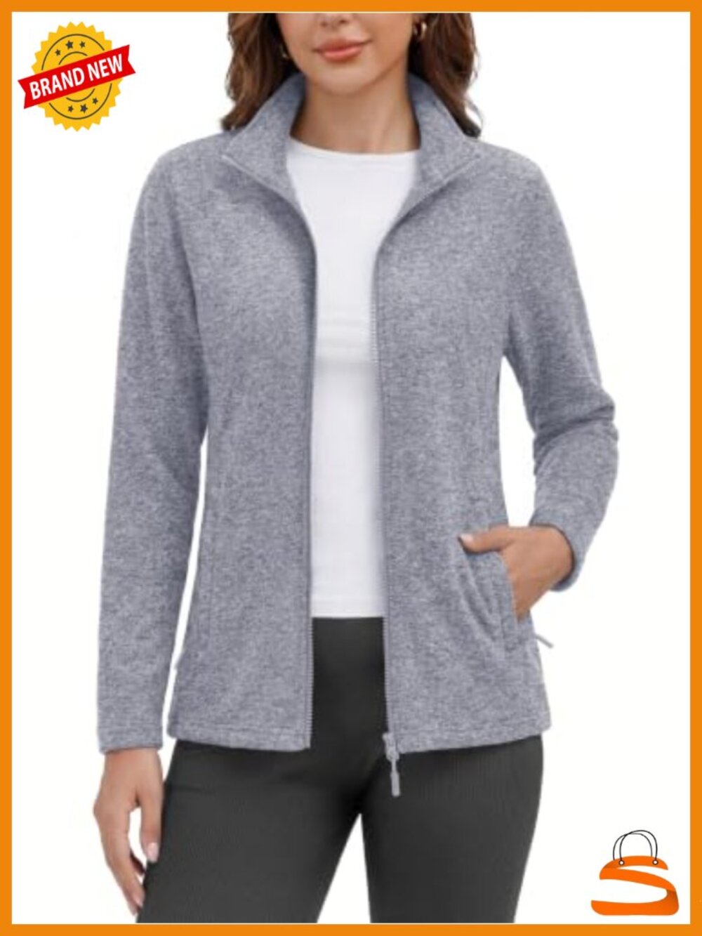 Womens Fleece Zip Up Jacket Lightweight Full Zip Coat with Pockets